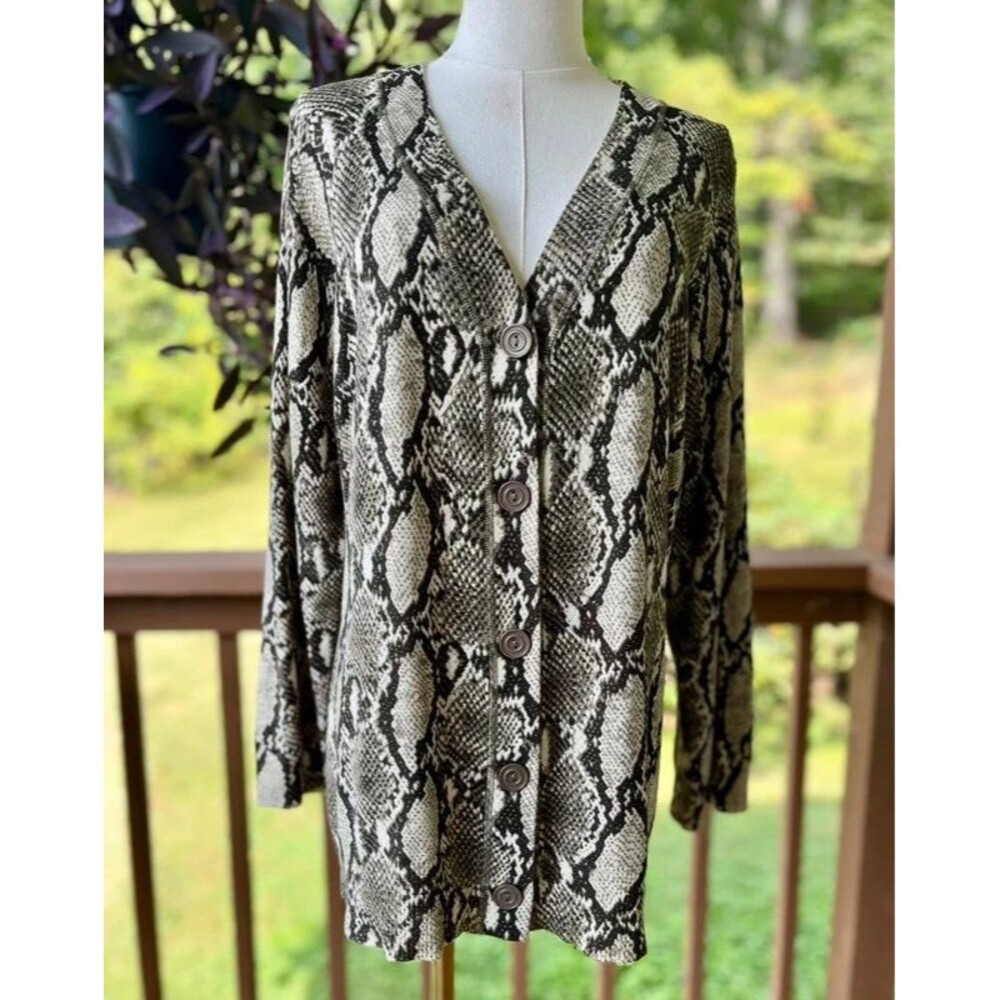 NWT Terry Lewis Classic Luxuries Snakeskin Long Cardigan Size Large